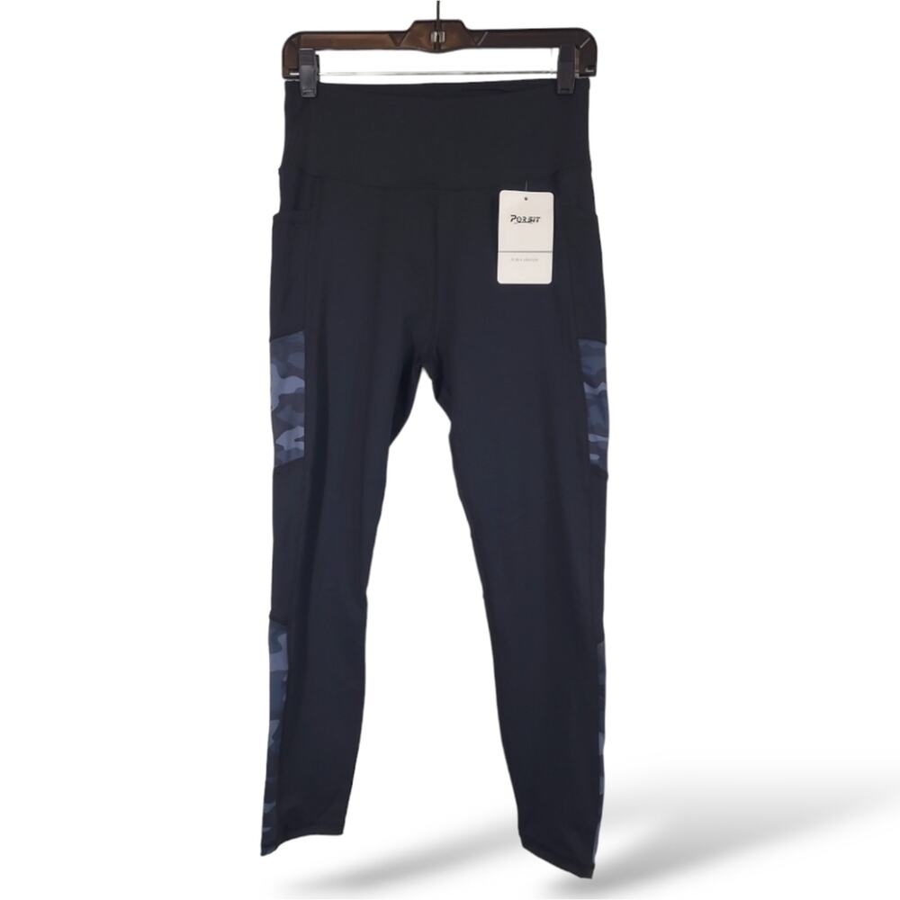 Persit Leggings SZ L Side Pockets- Black & Grey Camo Athletic Yoga Active